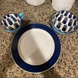 24 piece set Navy and Light Blue Pineapple dinner ware. Never used, bought new!